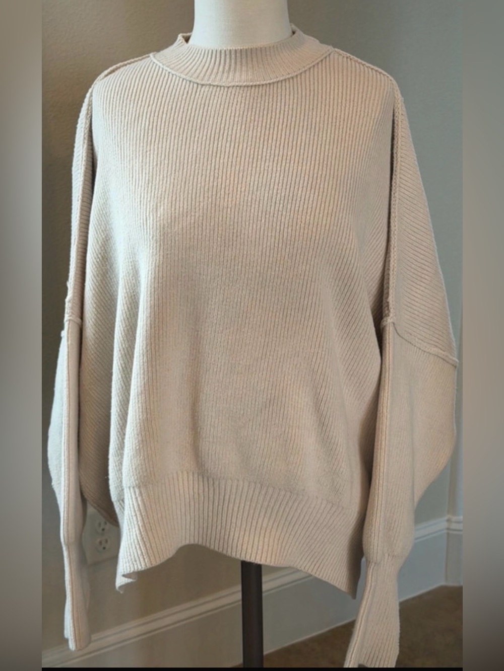 Free People 3/4 Sleeve Oversized Crewneck sweater